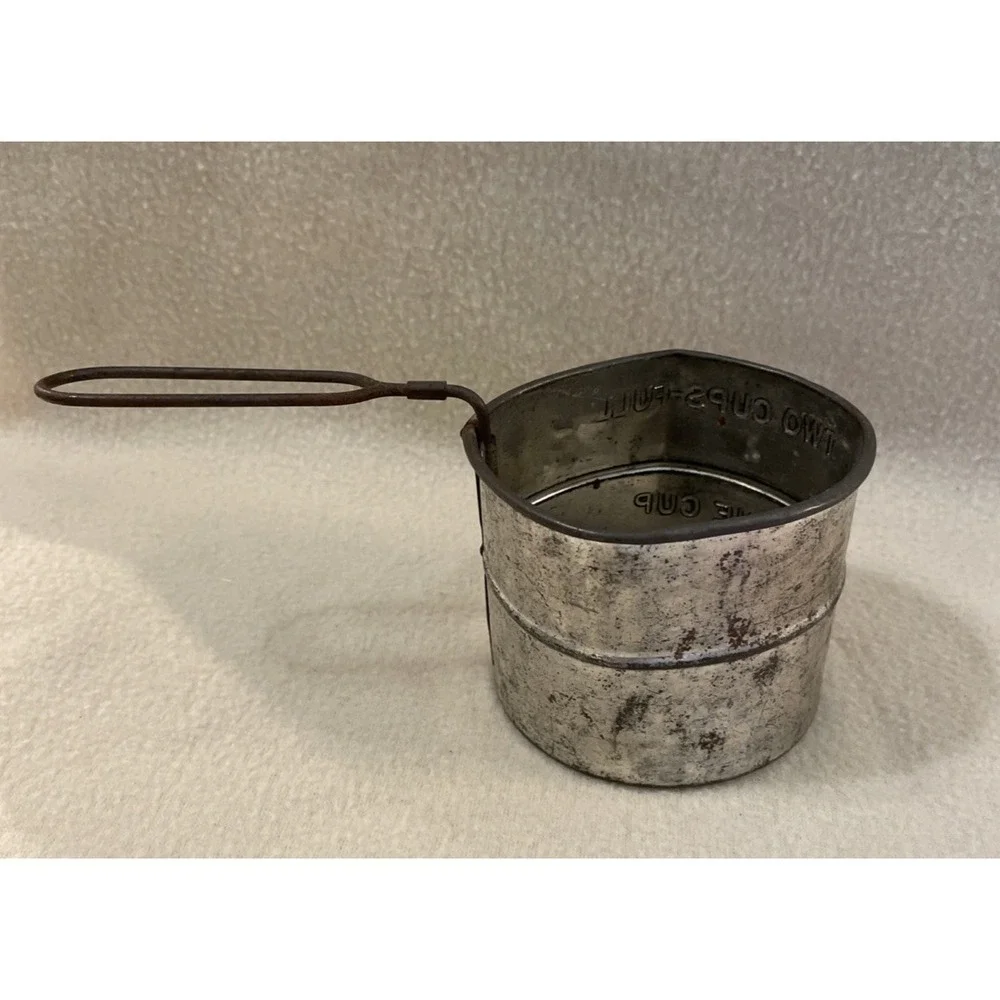 Vintage Tin Flour Sifter One Two Cup Measurement Rustic Farmhouse Decor Kitchen